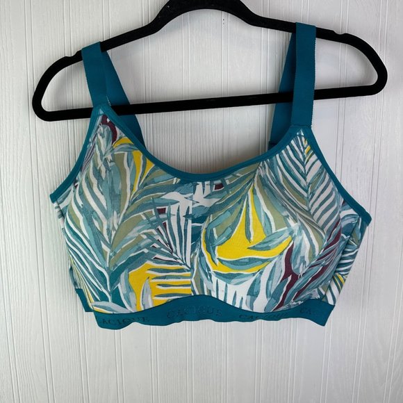 Cacique wire‎ free bra size 42DD painterly palms pattern - Picture 1 of 4